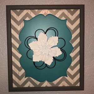 Chevron frame with white flower easy to hang.
